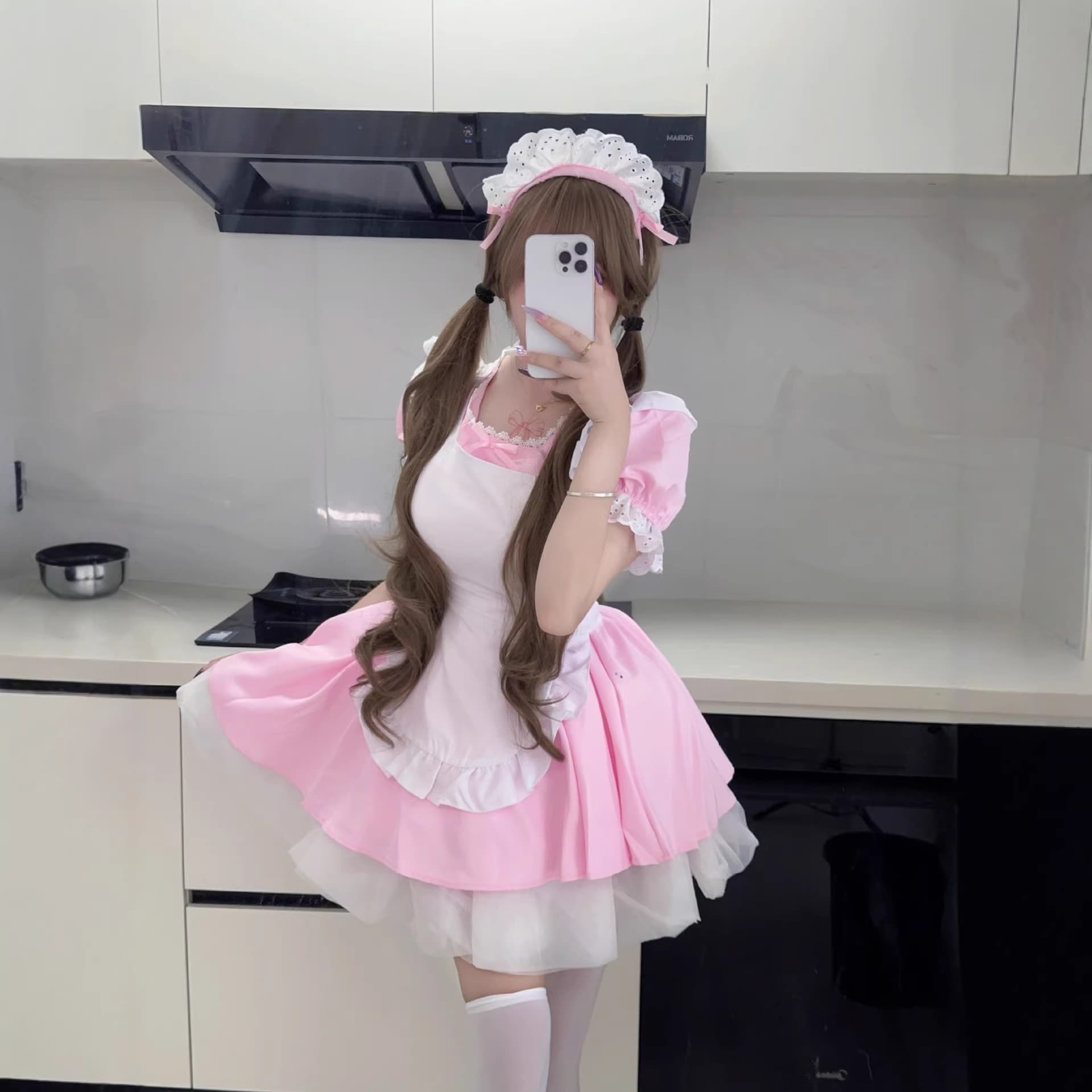 Japanese replica pink angel maid outfit COS cute soft girl Lolita dog short girl lolita dress
