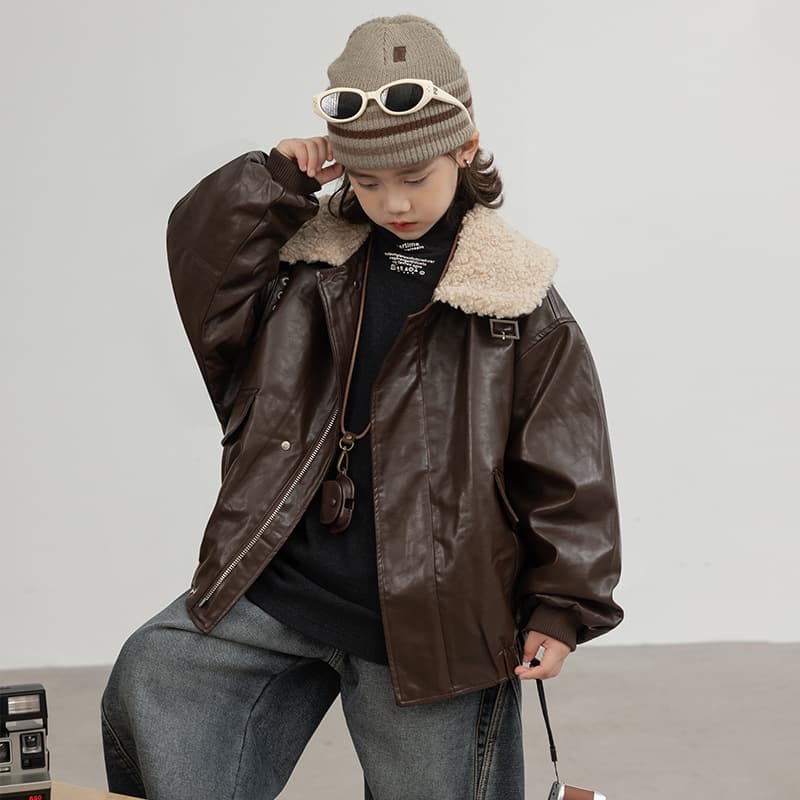 Boys Quilted Leather Jacket Autumn Winter 2025 New Mid-Large Children Thick Top Winter Fashion