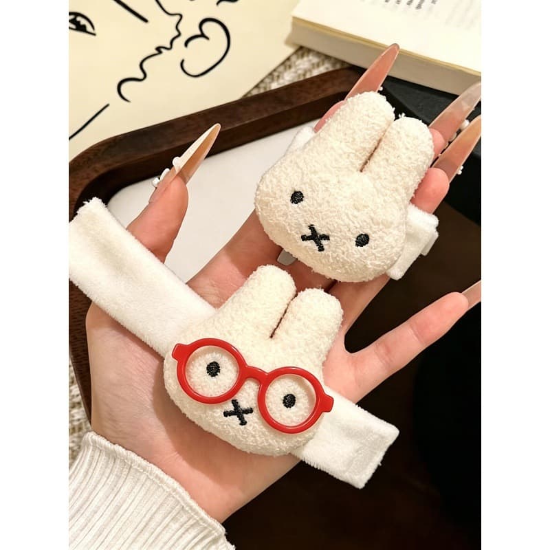 Cute Glasses Miffy Bunny Plush Toy Bag Charm Cartoon Pendant Shoulder Strap with Velcro, Gift for Friends
