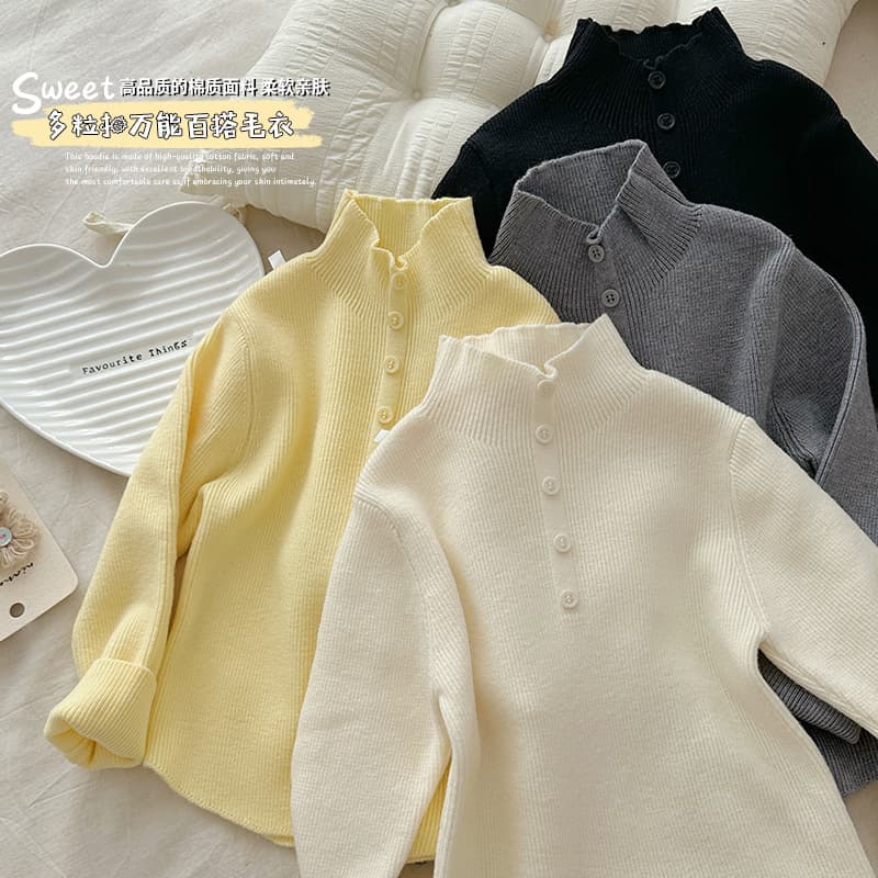 Orange Home Orange Girls Sweater 2025 Winter Children's Half Turtleneck Sweater Cardigan Button Bottoming Sweater