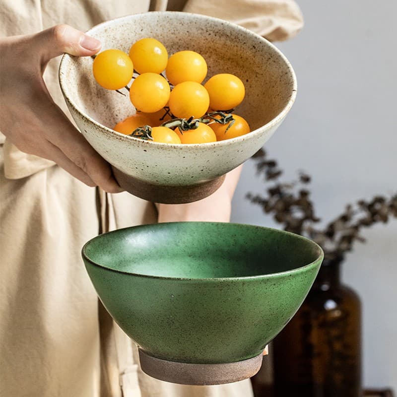 Japanese handmade Vintage 6.5-inch noodle bowl stoneware tall bowl ceramic bamboo hat ramen bowl cross-border export
