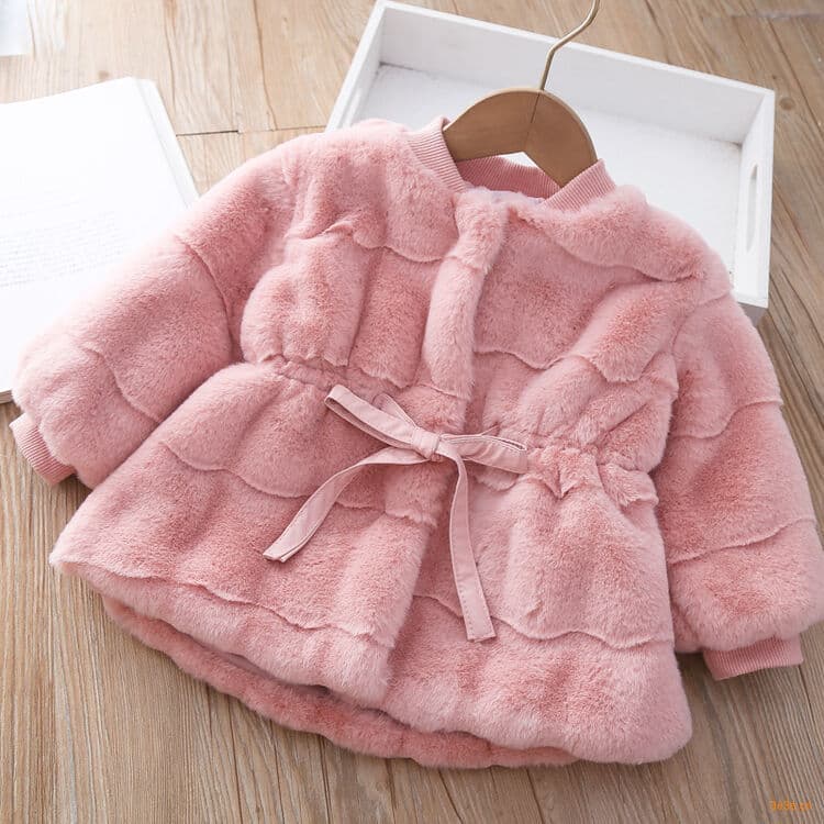 2025 Fashionable Girl's Faux Fur Coat, Stylish Baby Knitted Sweater, Children's Bow Cotton Jacket, Thickened Winter Coat Trend