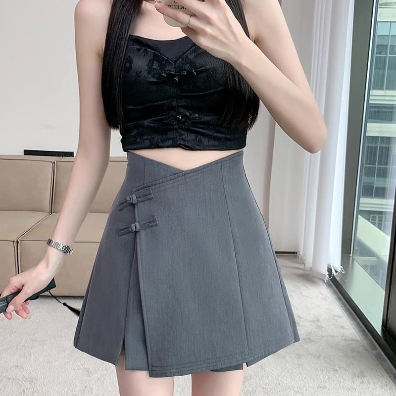 Plus Size Black Suit Skort for Women Summer High-Waist A-Line Skirt Shorts Anti-Exposure Pear-Shaped Body