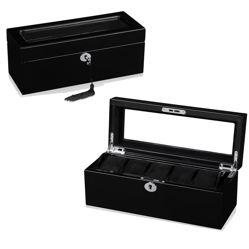High Gloss Piano Finish 5-Slot Watch Storage Box with Lock, Multi-Color Watch Case 5 watches box
