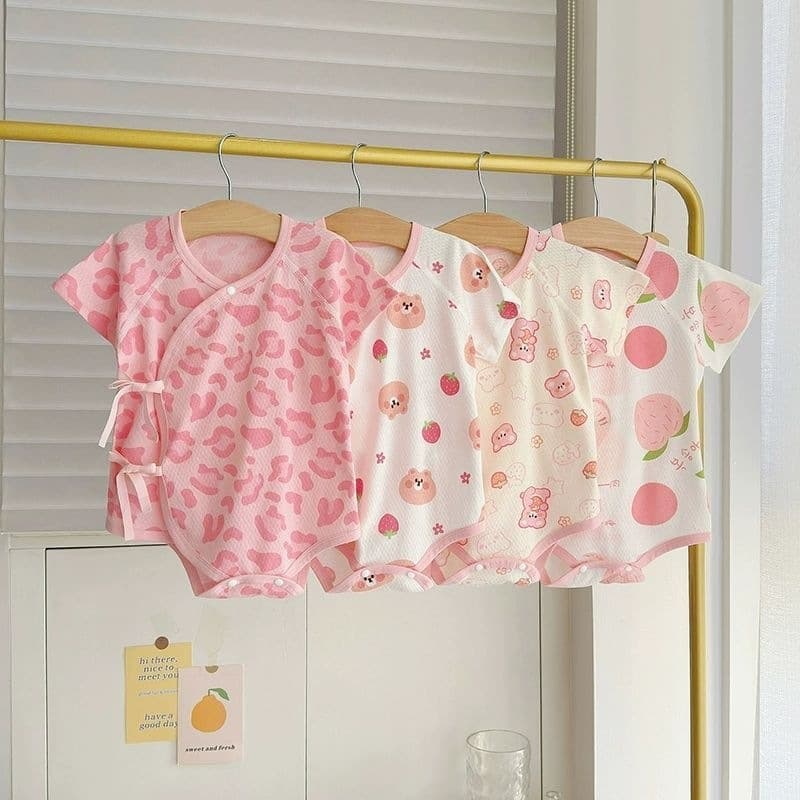 Newborn baby girl short-sleeved butterfly clothing little boy boneless cotton crawling clothing baby jumpsuit summer wear