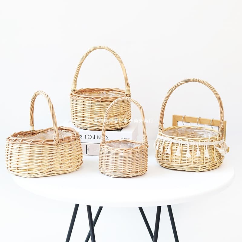 Woven Willow Princess Basket, Handbag Flower Basket for Wedding Return Gifts, Rustic Flower Arrangement Vessel, Gift Basket, Grass Woven Basket