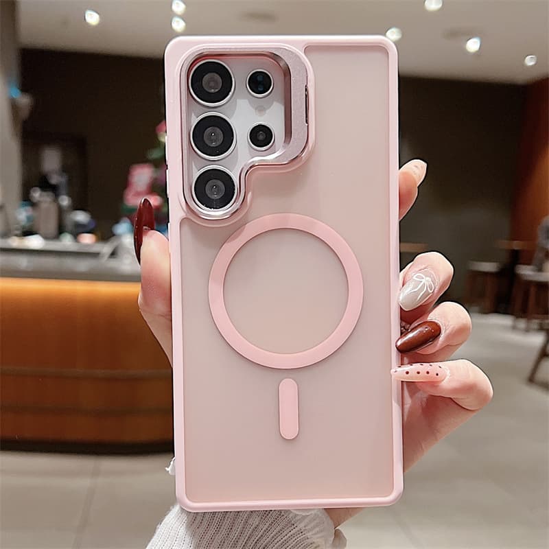Compatible with Samsung Galaxy S25 Ultra Metal Lens S25 Plus Skin-Feel Metal Bracket Magnetic Phone Case