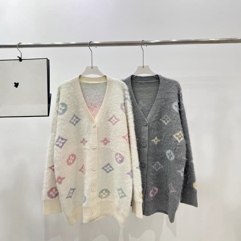Trendy Brand L25 Winter New Style Elegant Pattern Gradient Letter Mid-Length V-Neck Cardigan