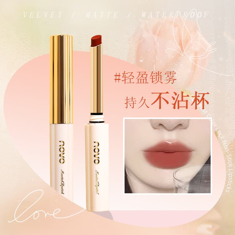 NOVO Soft Matte Lipstick - Velvet Finish, Waterproof, Non-Fading, Plain White, Student-Friendly