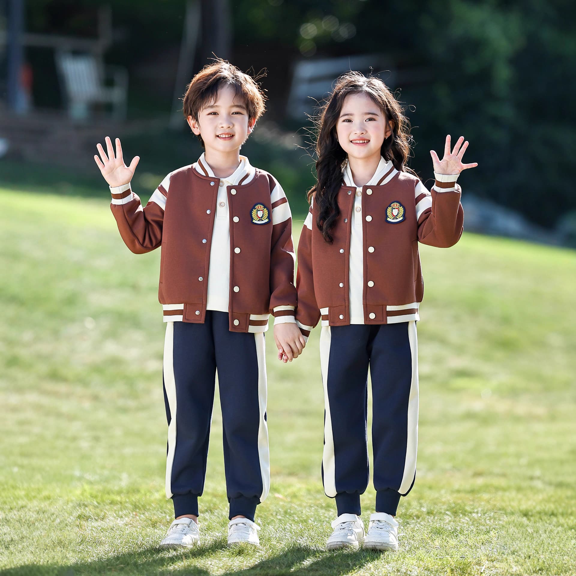 Khaki, Navy, and Burgundy Kindergarten Spring/Autumn Uniforms for Elementary Graduation and Sports