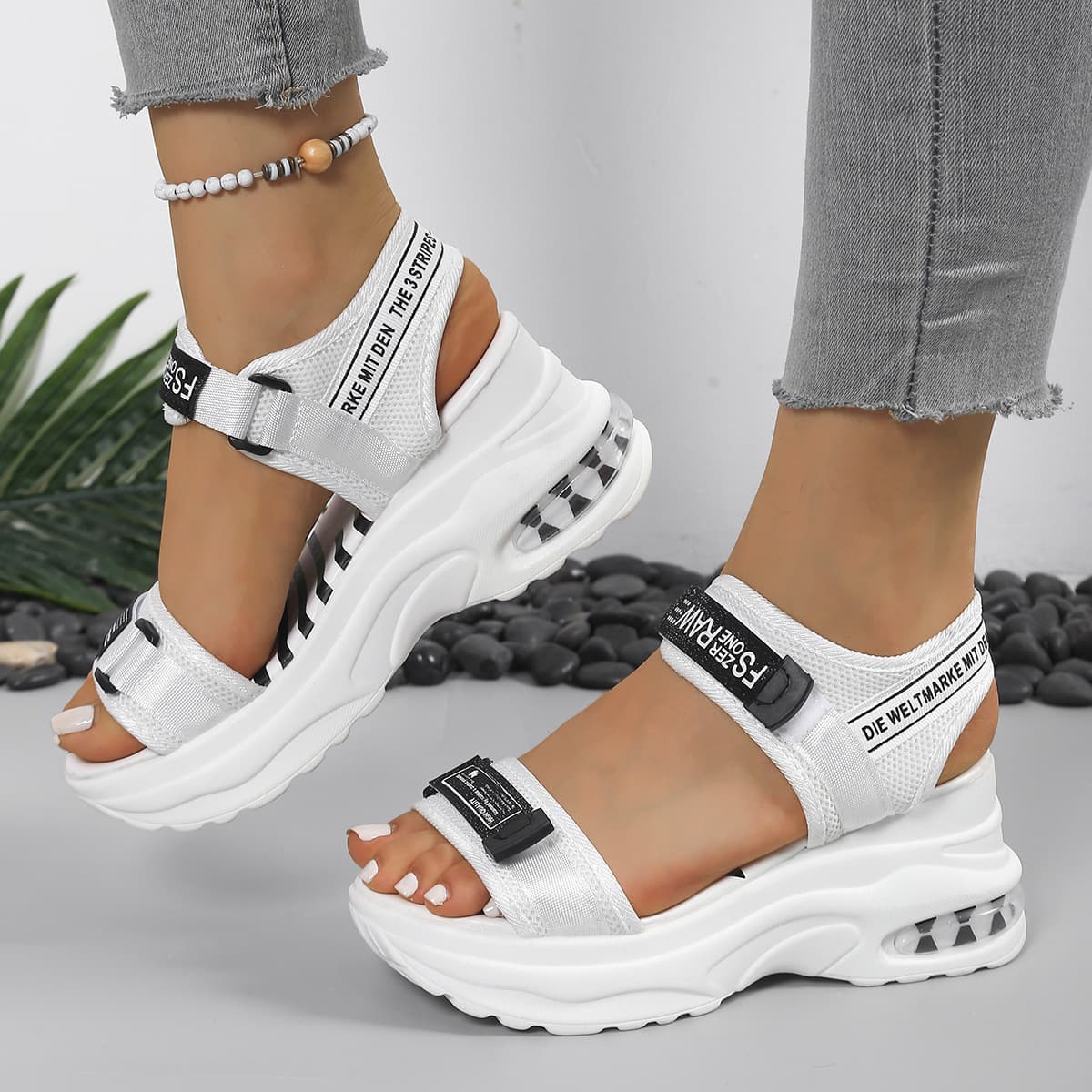 Cross-border Thick-sole Sports Sandals Summer New One-strap Velcro Platform Fashion Versatile Beach Sandals Women
