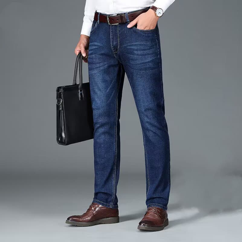 New Spring/Autumn Stretch Jeans for Men Business Straight Casual Pants Loose High-Waist Long Pants Dad Pants