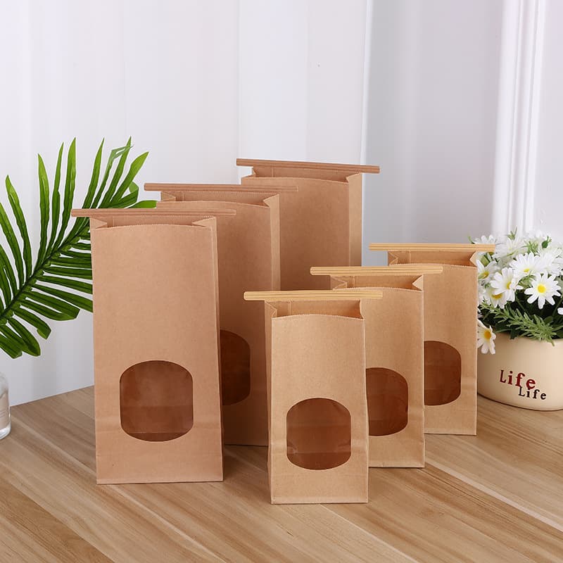 Nut and Snack Packaging Bag Moisture-Proof Iron Wire Tie Strip Roll Edge Sealing Kraft Paper Bag Transparent Window Stand-Up Pouch Self-Sealing
