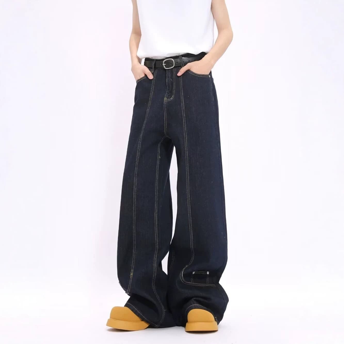 American Retro Streetwear Patchwork Jeans Men's Summer Street Reverse-Wear Design Straight Loose Casual Pants
