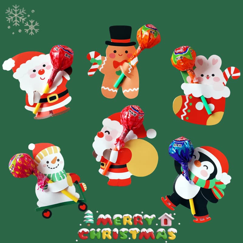 Christmas Candy Cane Card Candy Decoration Card Santa Claus Snowman Deer Message Card