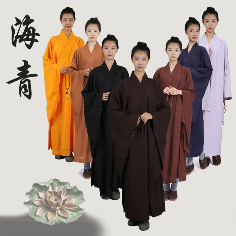 Haiqing Lay Buddhist Robe Monk Robe Unisex Tai Mahogany Color Four Seasons Haiqing Long Gown Short Gown Long Shirt Monk Clothing for Practice