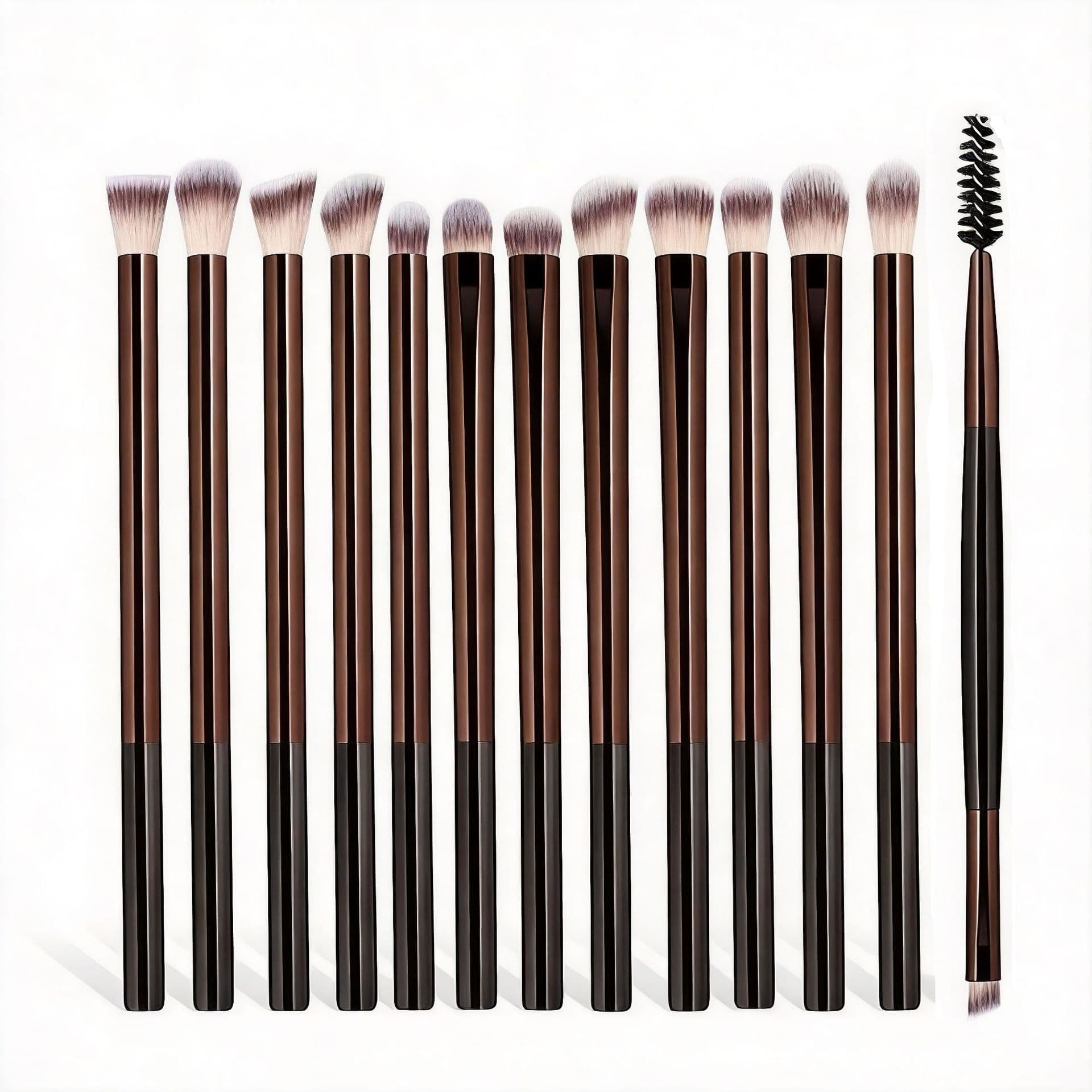 13-Piece Long Handle Eye Makeup Brush Set Dual-Ended Spiral Mascara Brush Angled Dual-Ended Eyebrow Brush Eyeliner Eyeshadow Under-Eye Concealer Brush