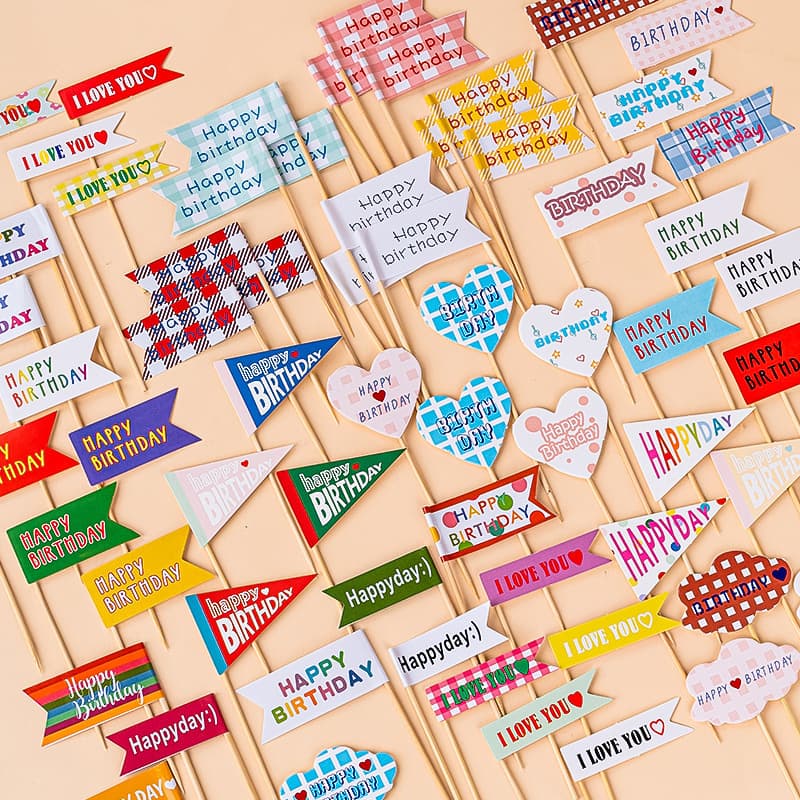 Internet celebrity ins style flag cake decoration Korean retro happy birthday colorful small insert baking paper cup insert