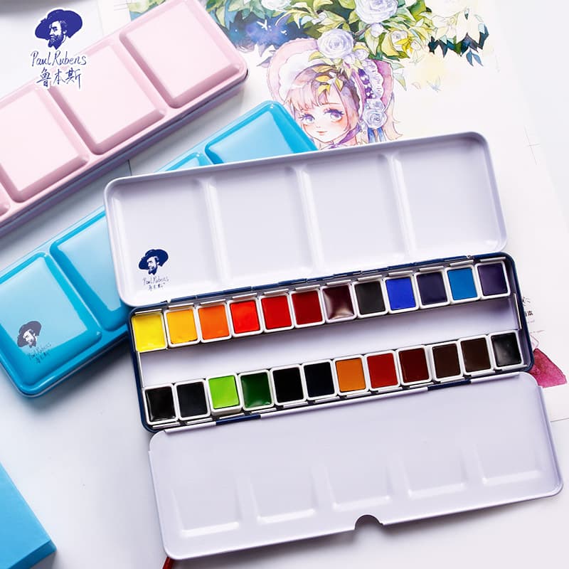 Rubens watercolor pigment solid CE certified fresh style art student student painting portable set wholesale cross-border