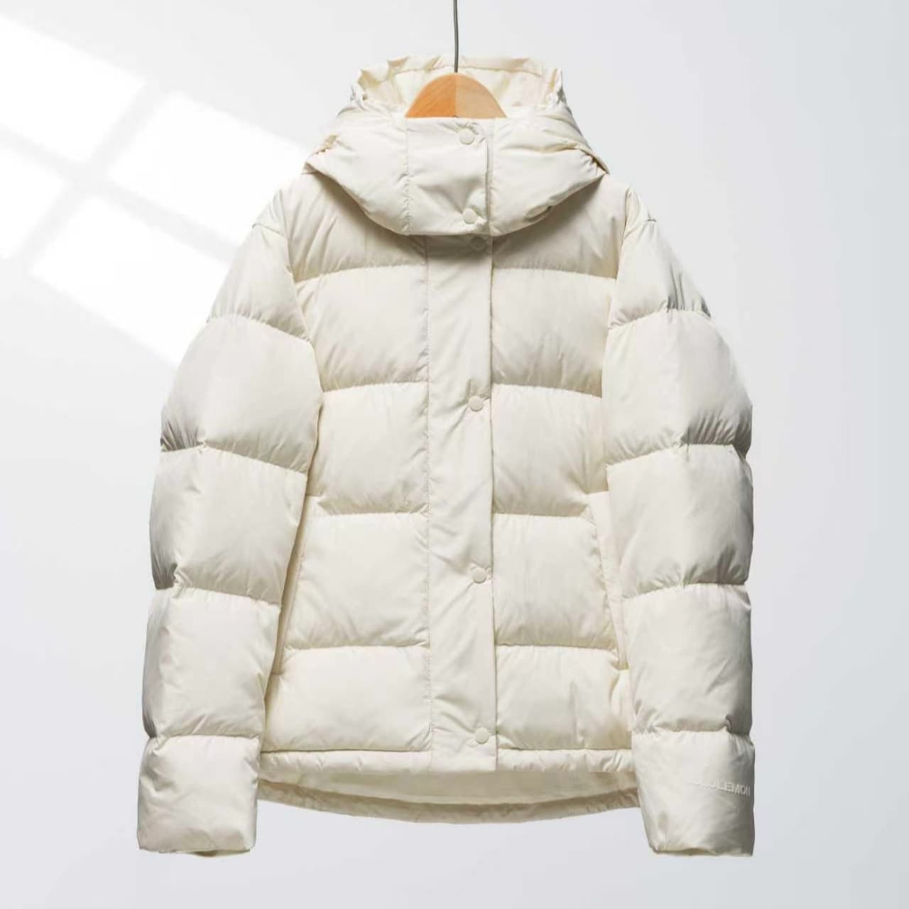 LuLu Wunder Pull Five-lattice Puff Bread Down Jacket Waist Hooded High Version Women's Solid Color Jacket