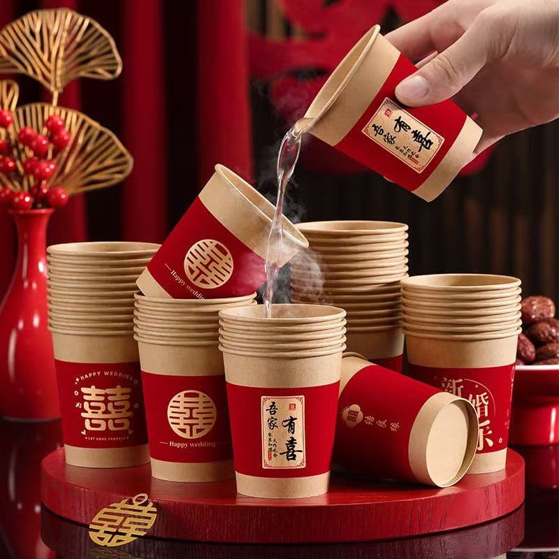 Wedding Paper Cups, Disposable Candy Cups, Complete Wedding Supplies, Red Thickened for Home Banquet Use