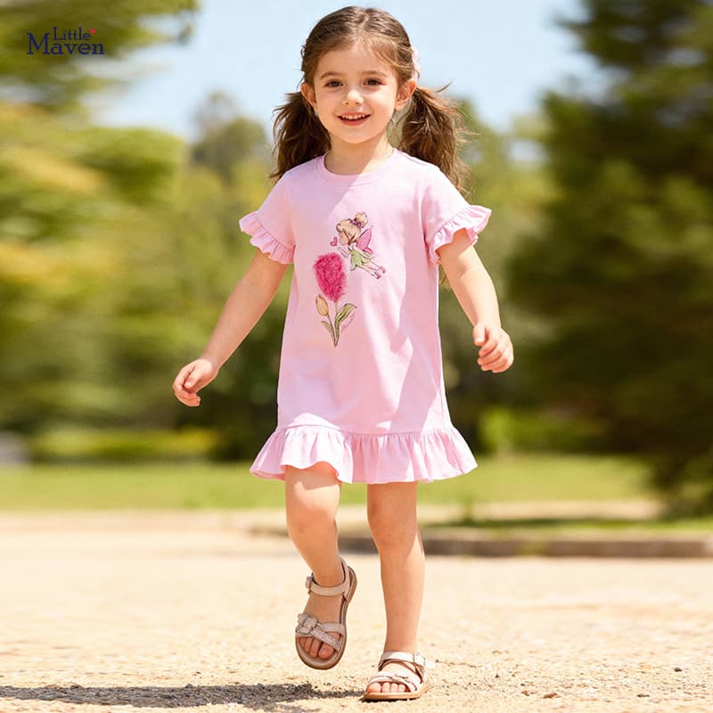 Little Maven export children's dress, cute short-sleeved girl's dress for summer, all-cotton dress for toddlers and preschoolers.