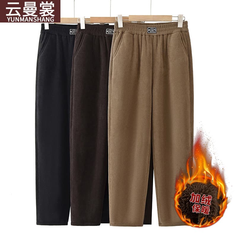Fleece-Lined Plus-Size Loose Pants for Mothers, Warm Cotton Trousers for Elderly Women, Grandma Corduroy Pants