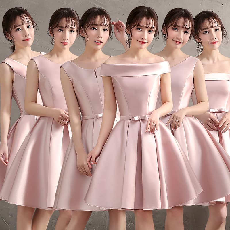 Pink Bridesmaid Dress 2026 New Style Little Sister Dress Toast Dress Banquet Dress Satin One-Shoulder Slimming