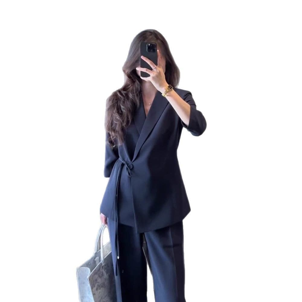2730 Spring New Plus Size Women's Professional Fitted Suit Set, Elegant Wide-Leg Two-Piece Set