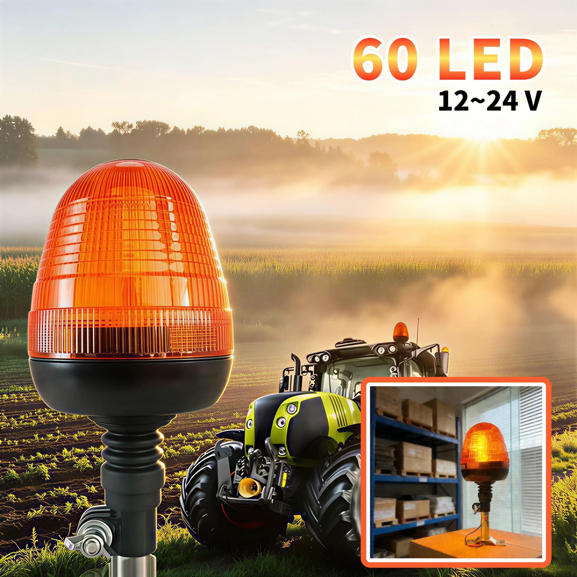 60LED Construction Vehicle Strobe Light 60W Car School Bus Heavy Machinery Agricultural Machinery Warning Flashing Beacon Light 12~24V
