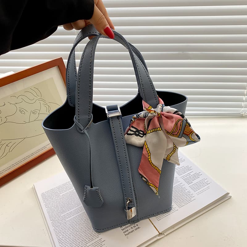 DIY large-capacity handbag material bag Hong Kong style retro silk scarf new soft leather vegetable basket hand-sewn bag bucket bag