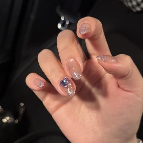 Premium Milk Tea Cat Eye Full Diamond Skin-Brightening Press-On Nails Detachable Short Coffin Nail Tips False Nail Art Finished Glitter