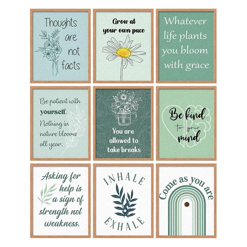 9 Green Mental Health Posters Boho Style Inspirational Counseling Psychology Posters Classroom Decorative Art Prints