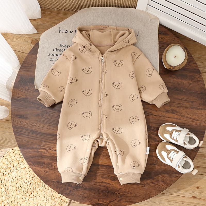 Autumn and winter new baby thickened A-type baby boy clothes, autumn and winter velvet hooded rompers, fashionable full moon for a hundred days