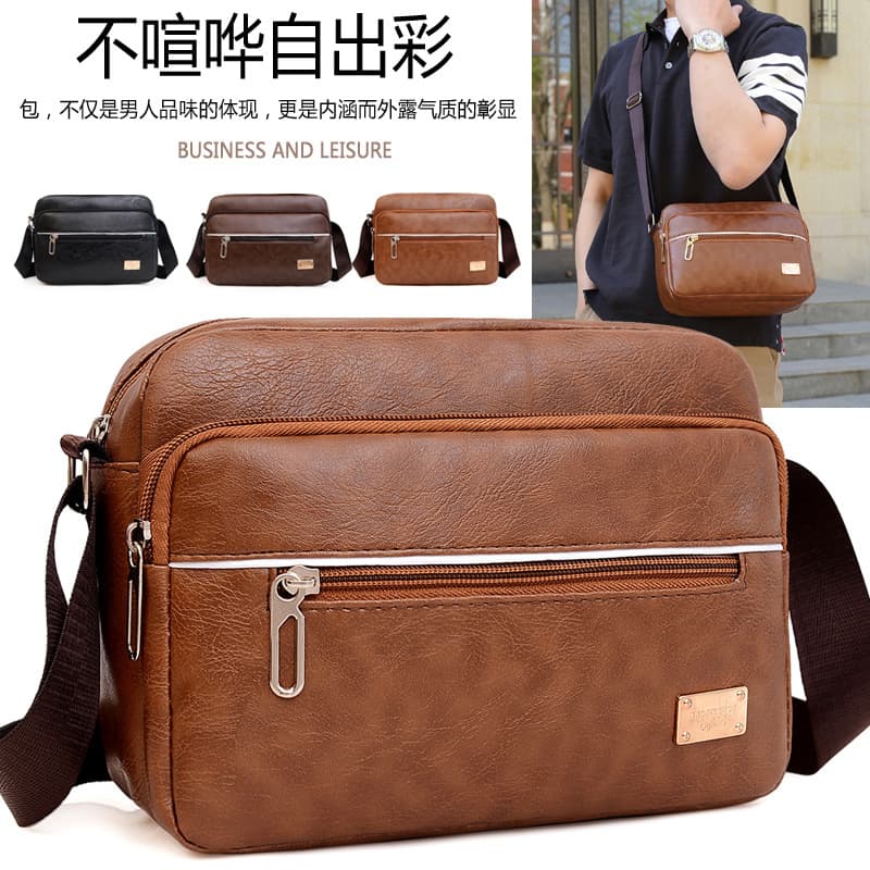 New PU leather stylish men's crossbody bag, large capacity, casual multi-layer mobile phone coin purse wholesale.