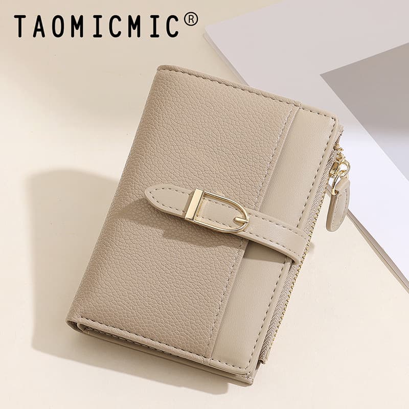 European and American 2025 Stitched PU Leather Short Women's Wallet Premium Two-Fold Billfold Simple Silver Wallet