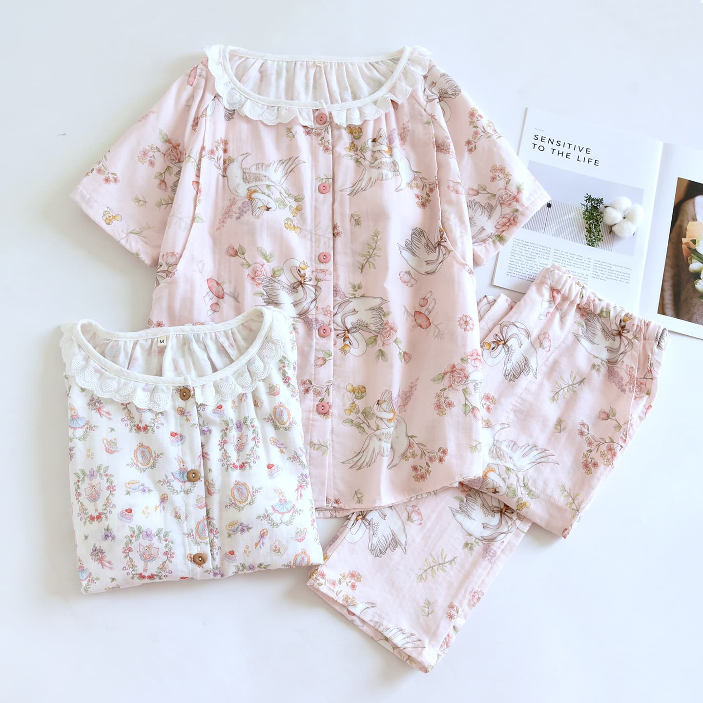 Short Sleeve Maternity Pajamas Summer Thin Postpartum Sweat-Absorbing Breathable Cotton Gauze Nursing Sleepwear for New Mothers