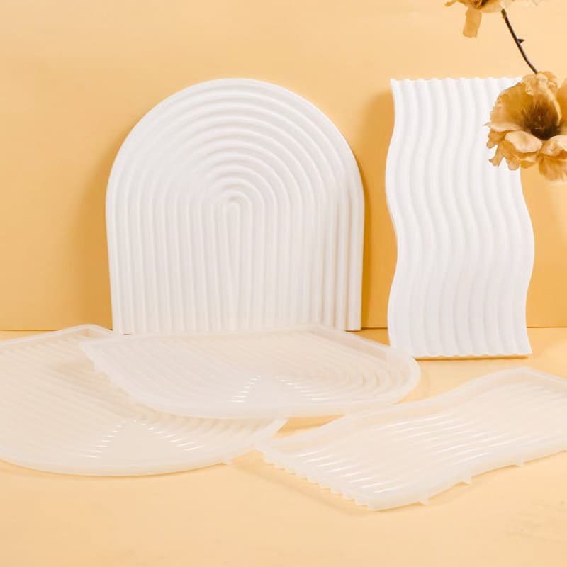 DIY Epoxy Resin Plaster Mold U-Shaped Arch Striped Wavy Dining Table Mat Tray Setting Silicone Mold