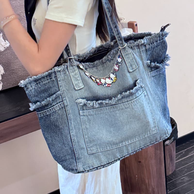 High-quality canvas bag 2026 new denim canvas bag fashionable commuting large capacity popular versatile tote casual