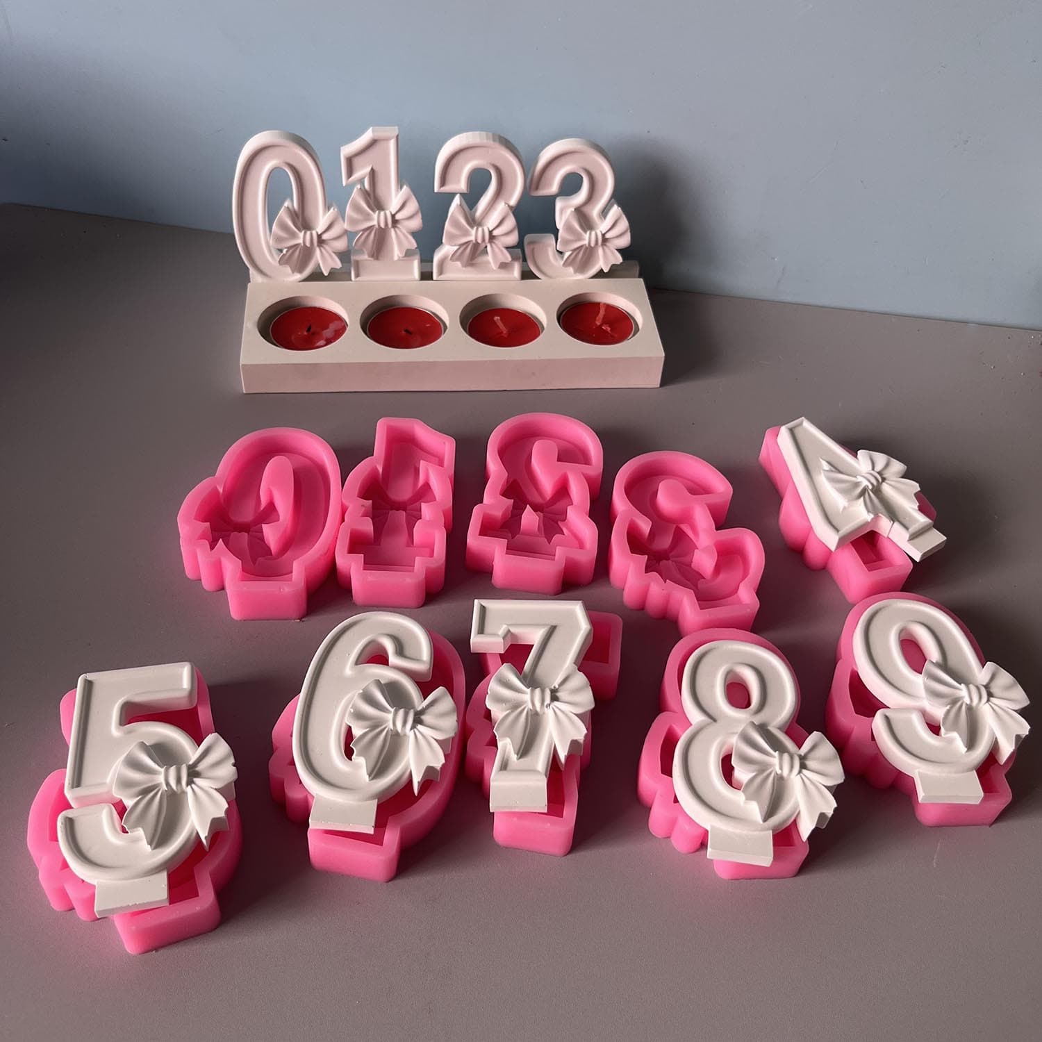 0123456789 Bowknot Number Insert Silicone Mold Candle Holder Insert Plaster Mold Cake Mold