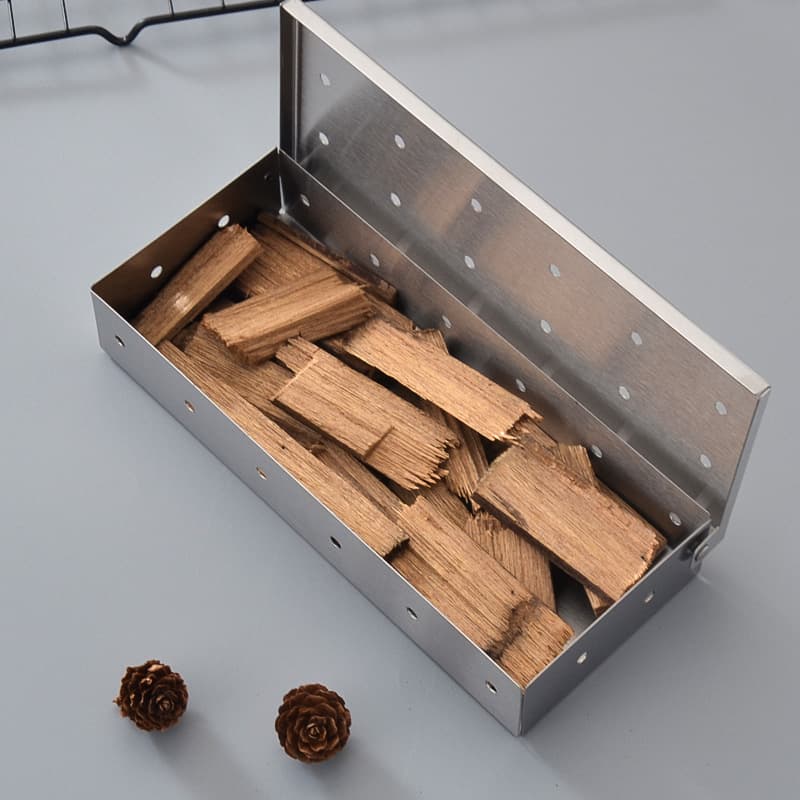 430 Thickened Stainless Steel Smoke Box Square Fruit Wood Box Charcoal Box BBQ Matching Cigarette Box Outdoor Barbecue Utensils