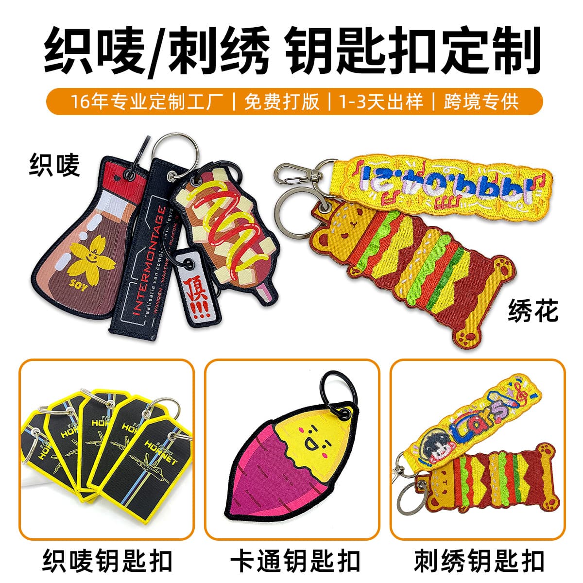 Custom Woven Label Keychain Fashion Decoration Embroidery Keychain Car Emblem Aviation Logo Embroidery Pendant