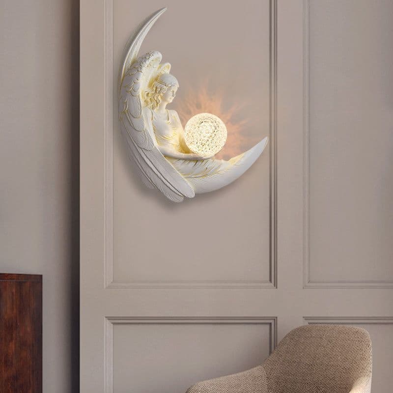 Cream style warm moon wall lamp bedroom bedside lamp creative personalized wall decoration lamp angel living room wall lamp