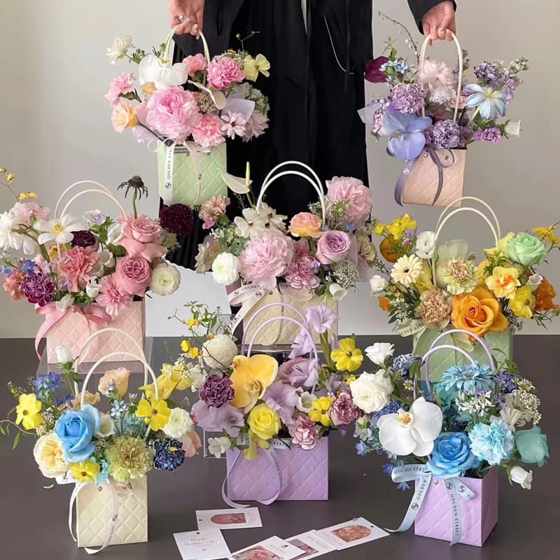 Macaron Quilted Handbag Jelly Colorful Flower Arrangement Bag Stereo Embossed Bag Flower Packaging Bag Trapezoidal Gift Bag