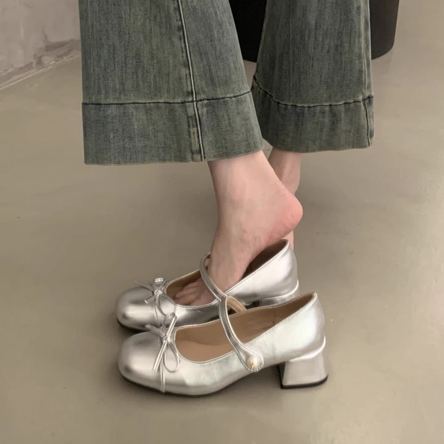 Silver French Style 2026 Versatile Mary Jane Shoes Dress Shoes Trendy Korean Version Sandals Women Butterfly Heel Matching