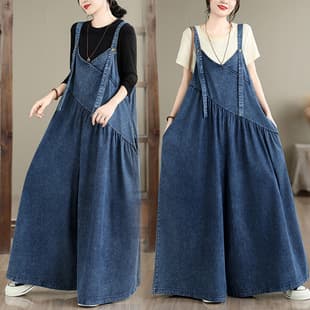 Spring/summer/fall extended jumpsuit, loose vintage slim denim overalls, plus size overalls