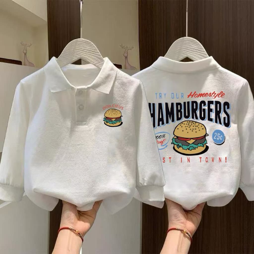 New Cartoon Long-Sleeve Polo Shirt for Kids, Pure Cotton, Turn-Down Collar, Pullover Top for Boys and Girls, Stylish