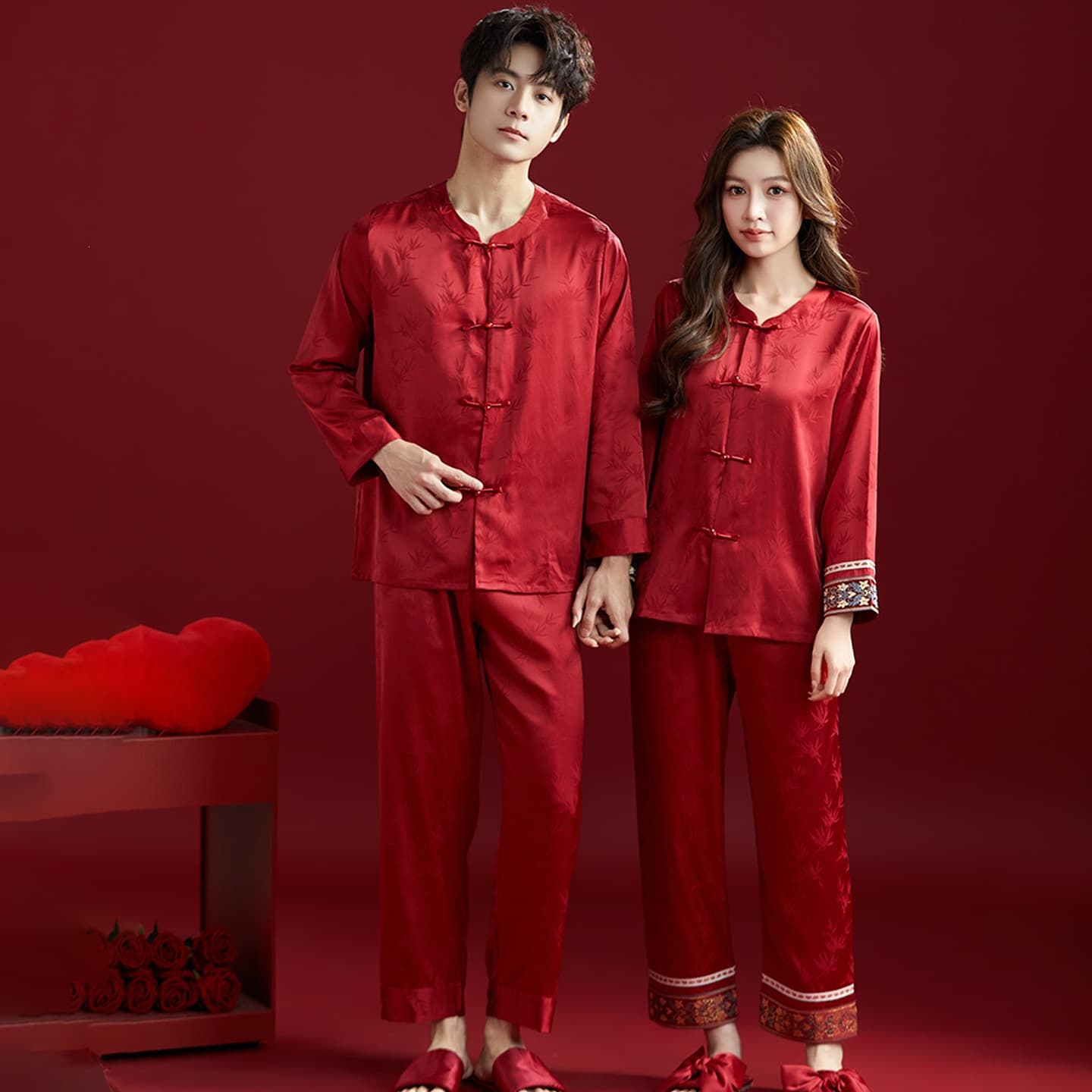 Red Wedding Pajamas for Newlyweds, Ice Silk Groom and Bride Set, High-End 2026 New Model for Spring and Autumn Weddings