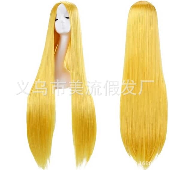 100cm Center-Part Universal Gold Long Straight Cos Wig, Multi-Color Center-Part Straight Hair, Center-Part Scalp, 1 Meter Length