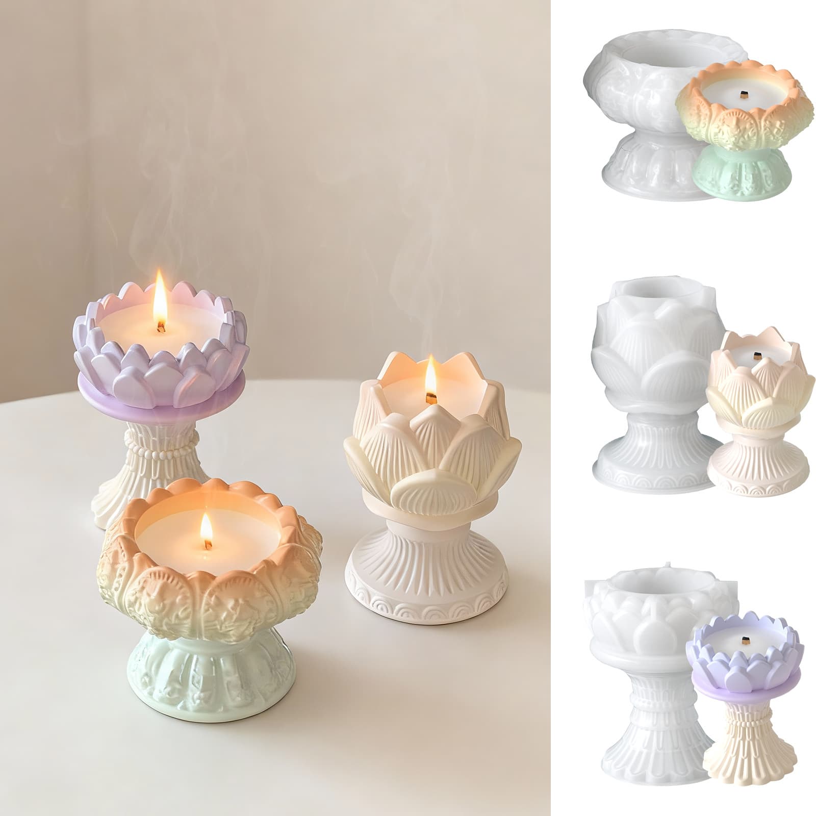 Crystal diy glue lotus lotus scented candle cup plaster mold mirror base integrated candle holder ornaments